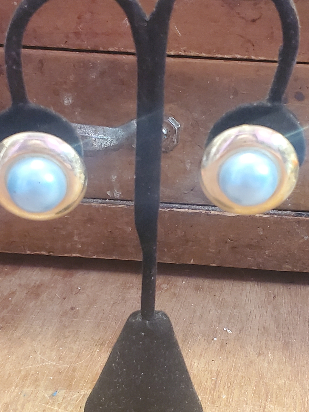 Gold Pearl Dome Stud Earrings - Sk